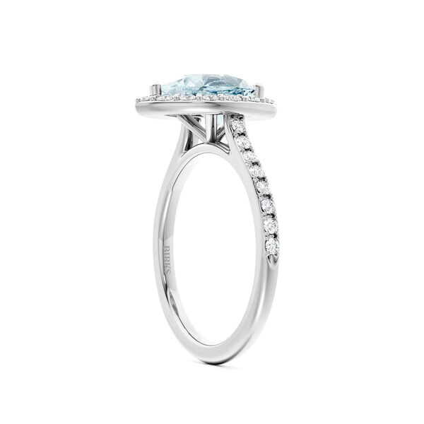 Pear-Cut Aquamarine Ring with Halo and Pav&eacute; Band